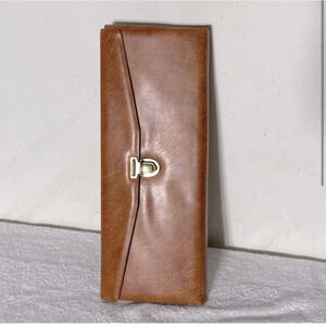 Vintage Brown Faux Leather Knitting  Needles Case With Knitting Needles